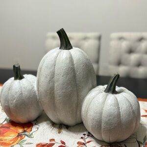 Set of Three White Decorative Pumpkins